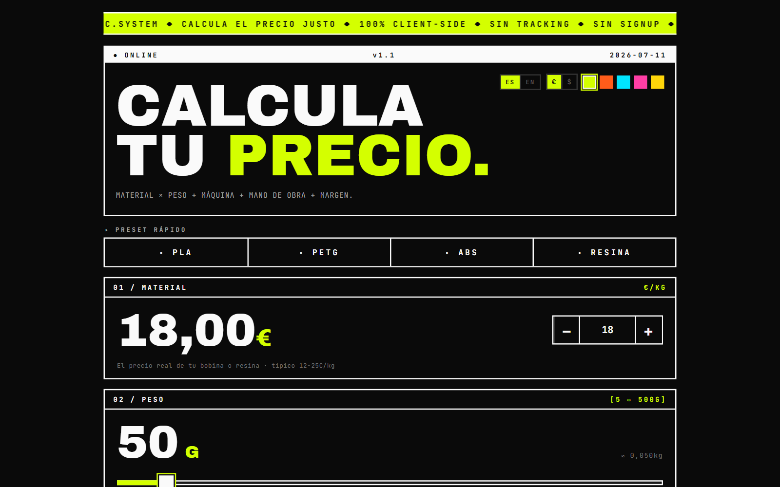Vista previa de 3D Calculador